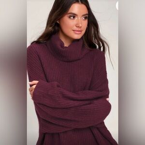 NWT Lulu’s Conway plum purple oversized knit turtleneck sweater size xs
